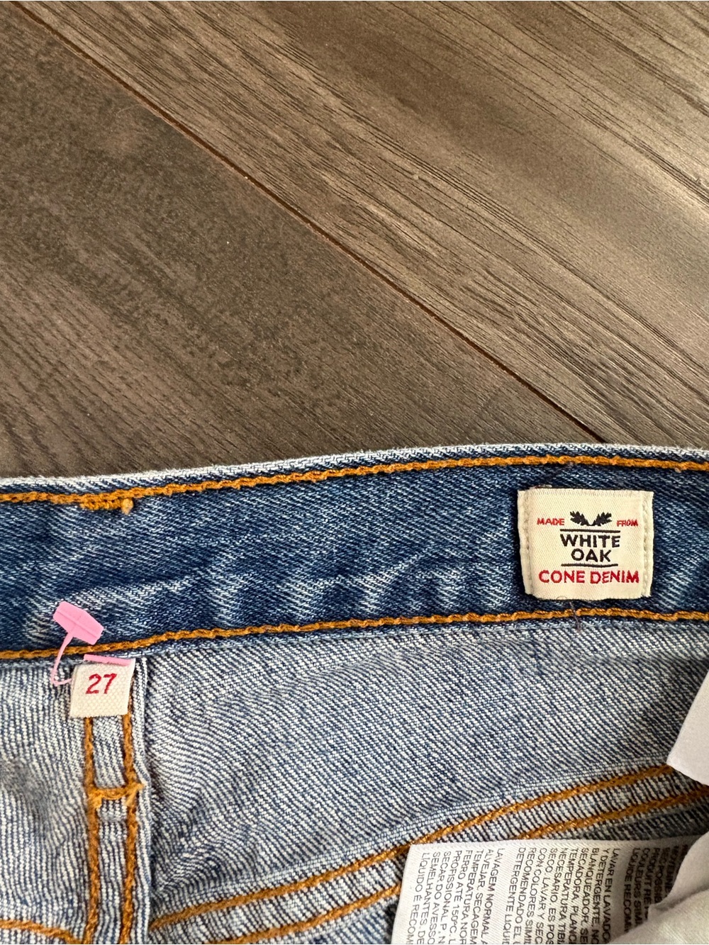 Levi's Blue Denim Jeans with Orange Stitching and Tan Leather Patch
